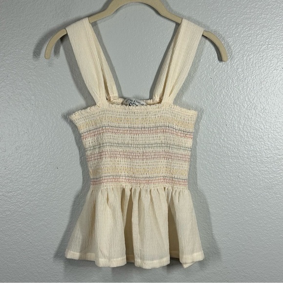 Madewell Texture & Thread Rainbow Smocked Peplum Tank Top Women's‎ XS Cream - Picture 1 of 6